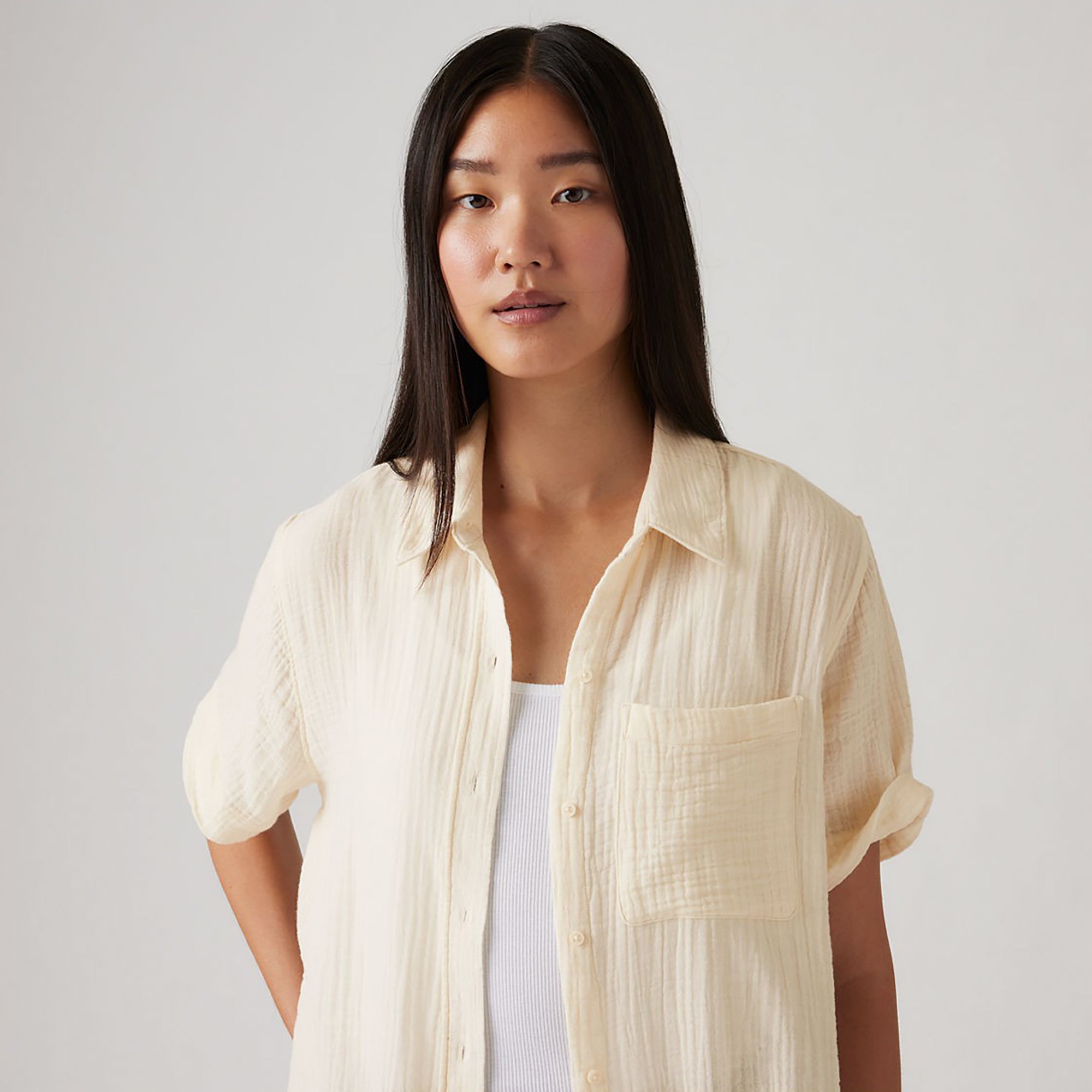 Darlene Short Sleeve Shirt Bright White Seersucker - Levi's - Detalle tela