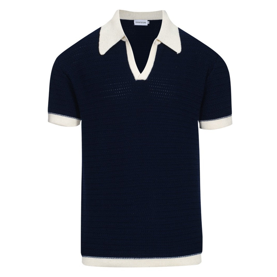 60s Navy Open Collar Polo