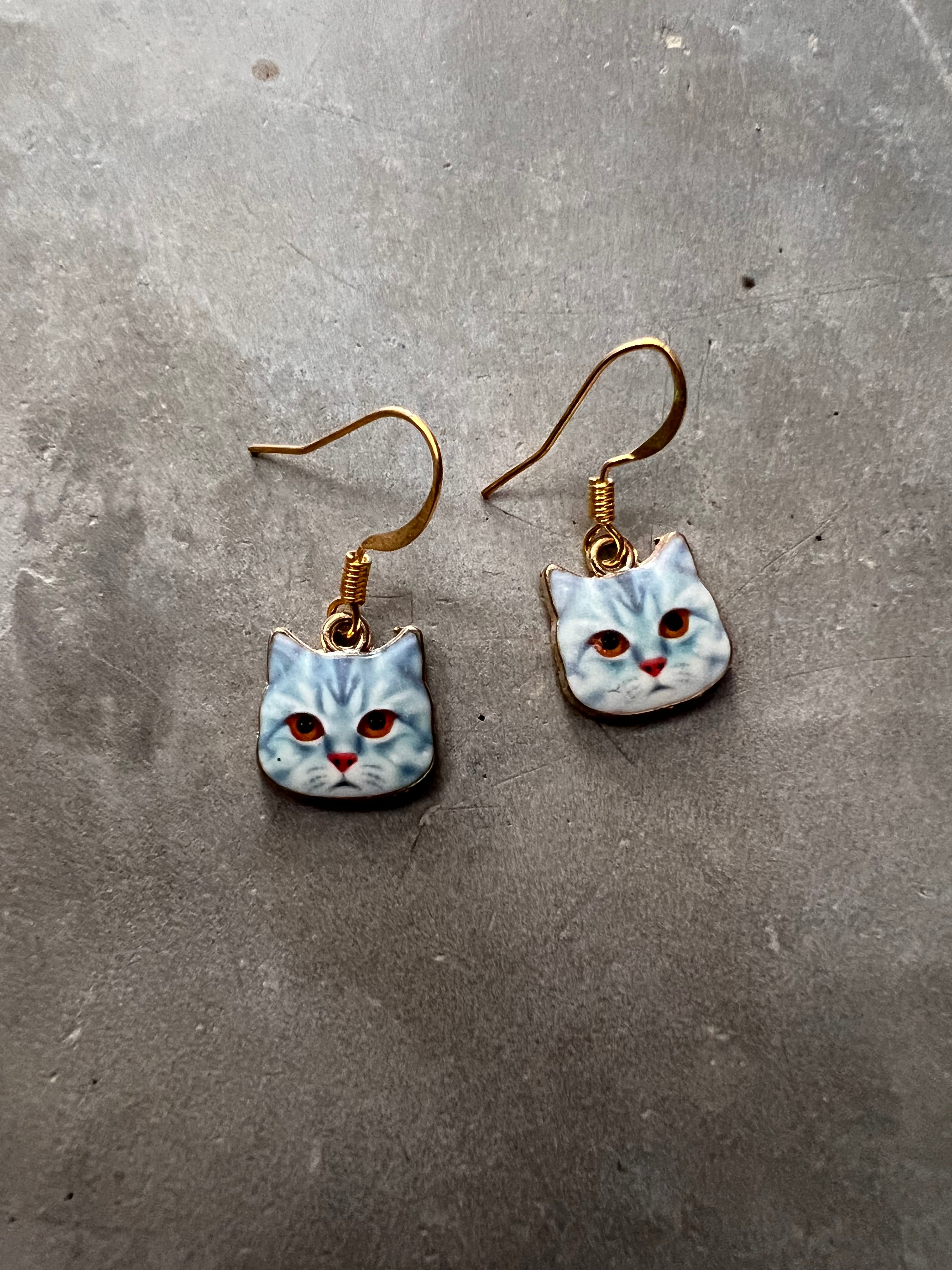 Blue Kitten Earring