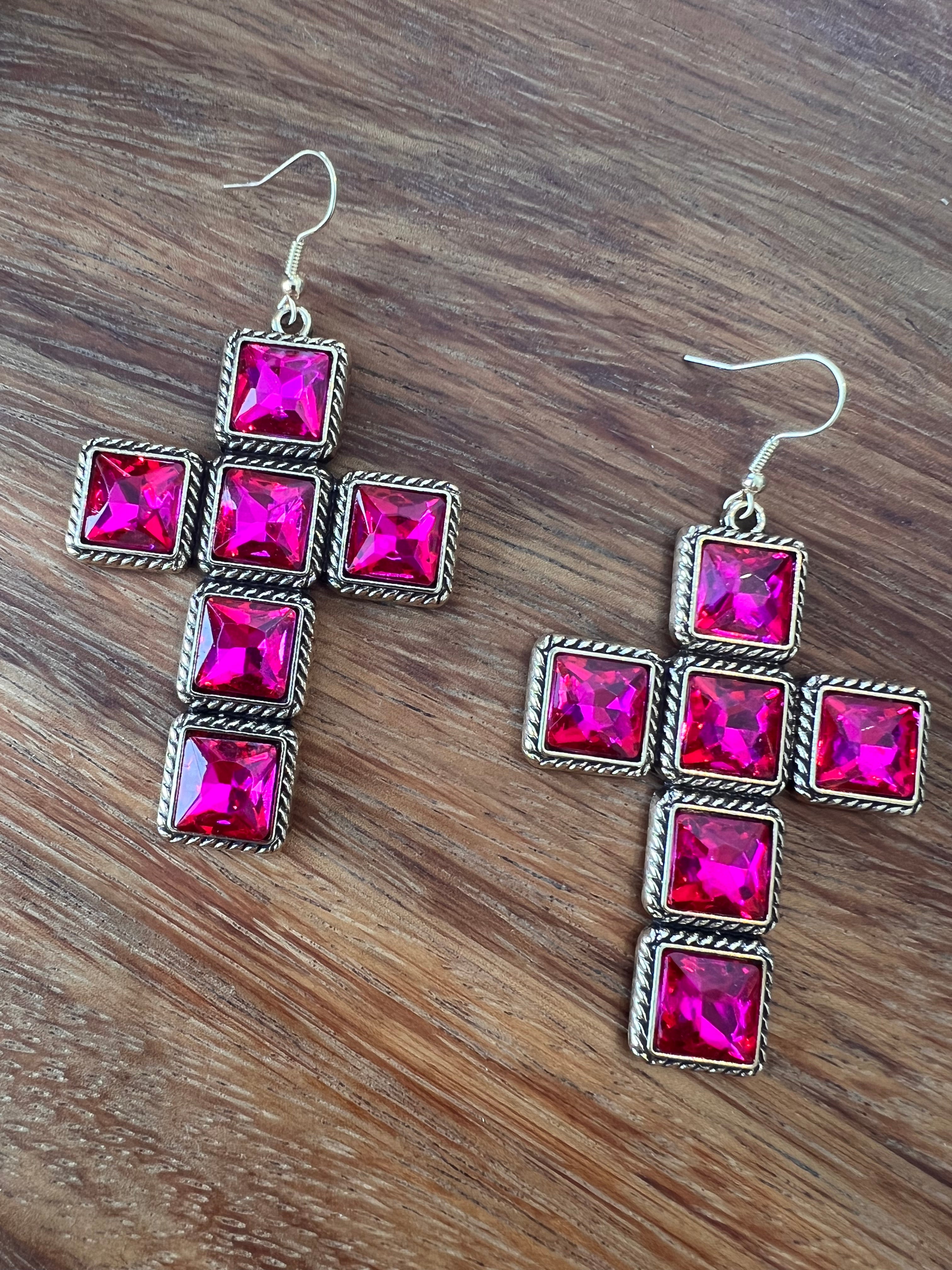 Pink Cross Earrings