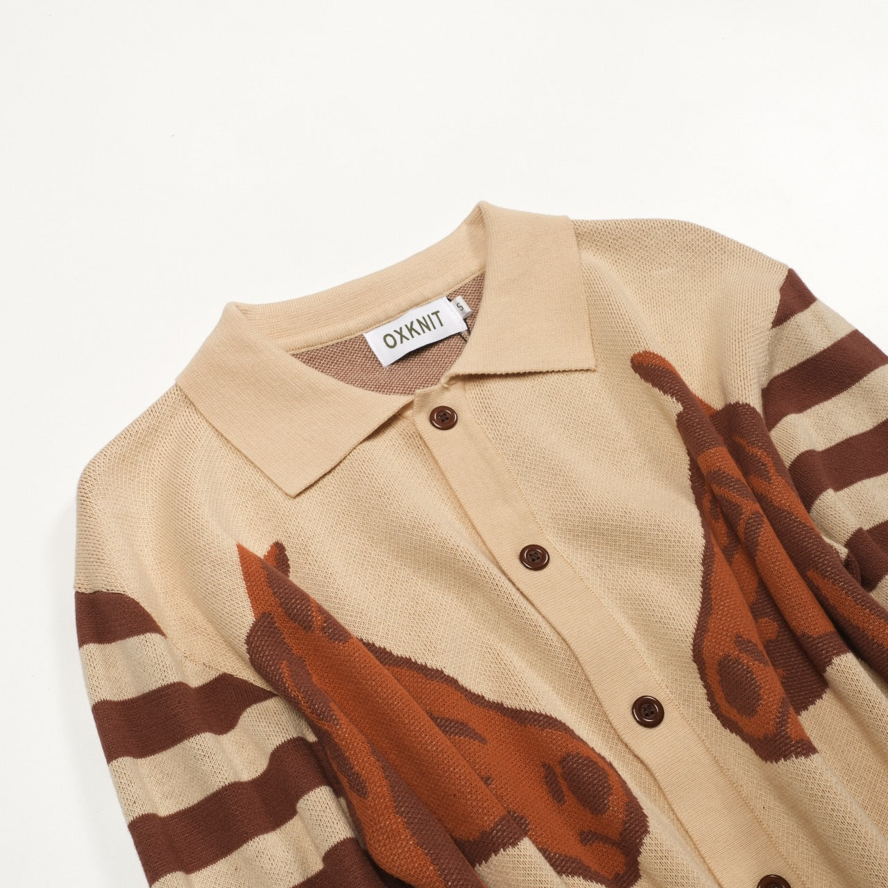 Khaki Animal Jacquard Cardigan