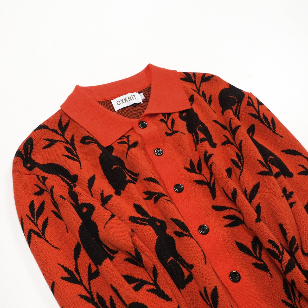 Orange Rabbit Plant Jacquard Cardigan