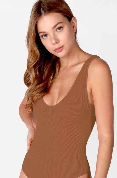 Ribbed V Neck Bodysuit